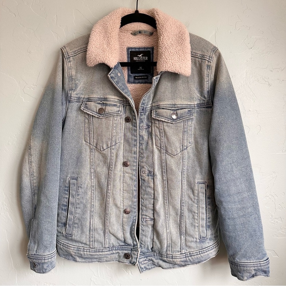 Hollister Epic Flex Oversized Sherpa Lined Denim‎ Trucker Jean Jacket XS/S EUC